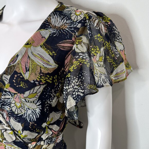 Tanya Taylor Blaire Printed Linen-Silk Midi Faux-Wrap Dress Maritime Blue Multi - Picture 5 of 16